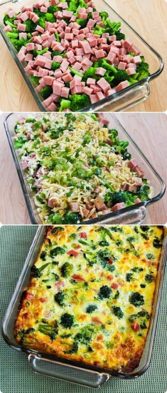 Broccoli, Ham, and Mozzarella Baked with Eggs